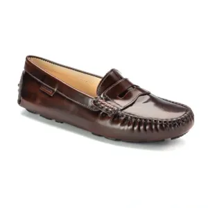 2582 - Brown Polished Leather Girls Mocassin Loafer