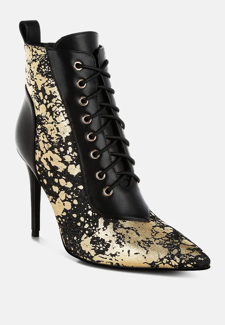 Abstract Pattern Lace-Up Ankle Boots By RAG