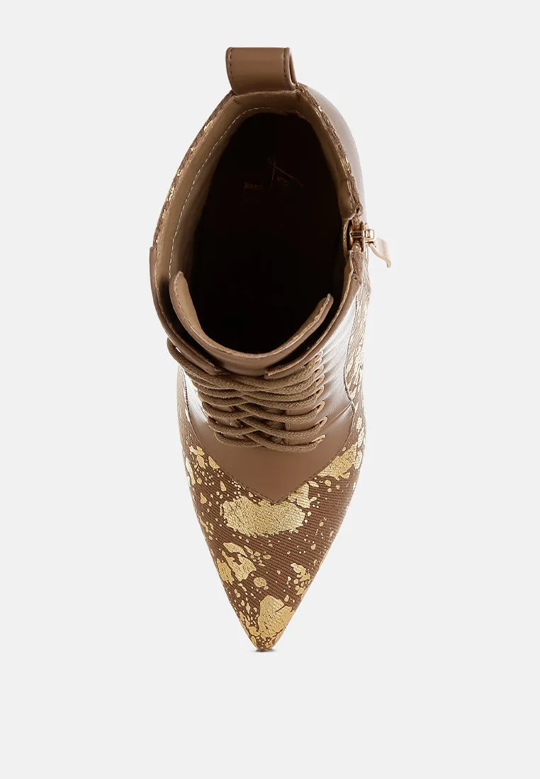 Abstract Pattern Lace-Up Ankle Boots By RAG