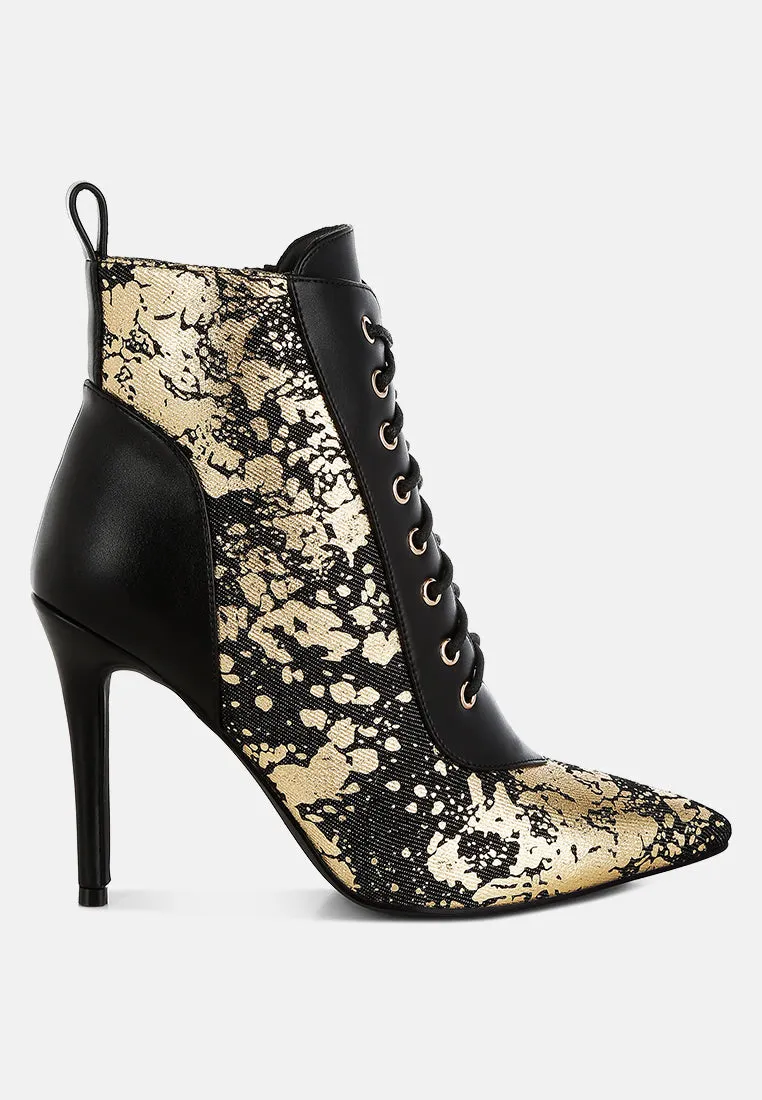 Abstract Pattern Lace-Up Ankle Boots By RAG