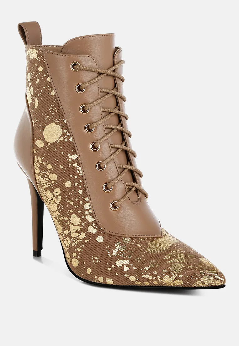 Abstract Pattern Lace-Up Ankle Boots By RAG