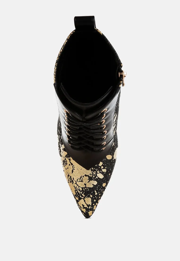 Abstract Pattern Lace-Up Ankle Boots By RAG