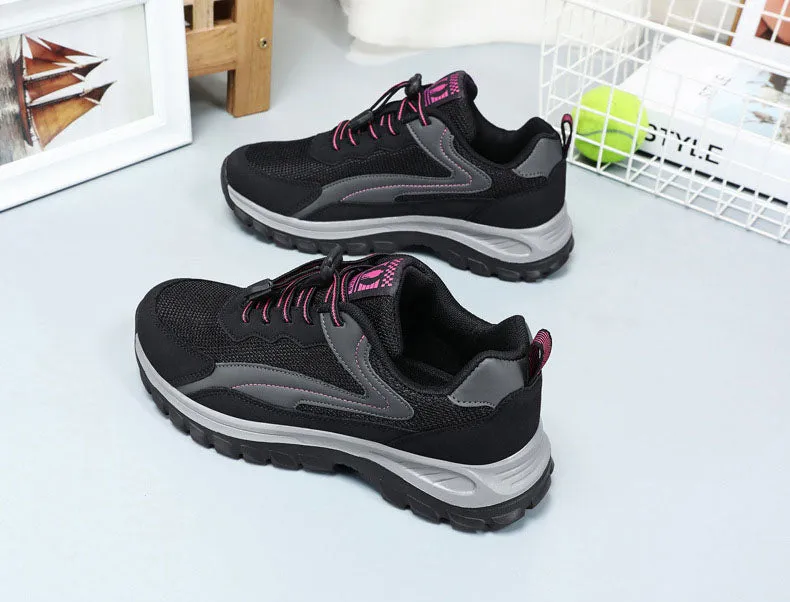 Adjustable Graphic Mesh Sneakers with Almond Toe for Women