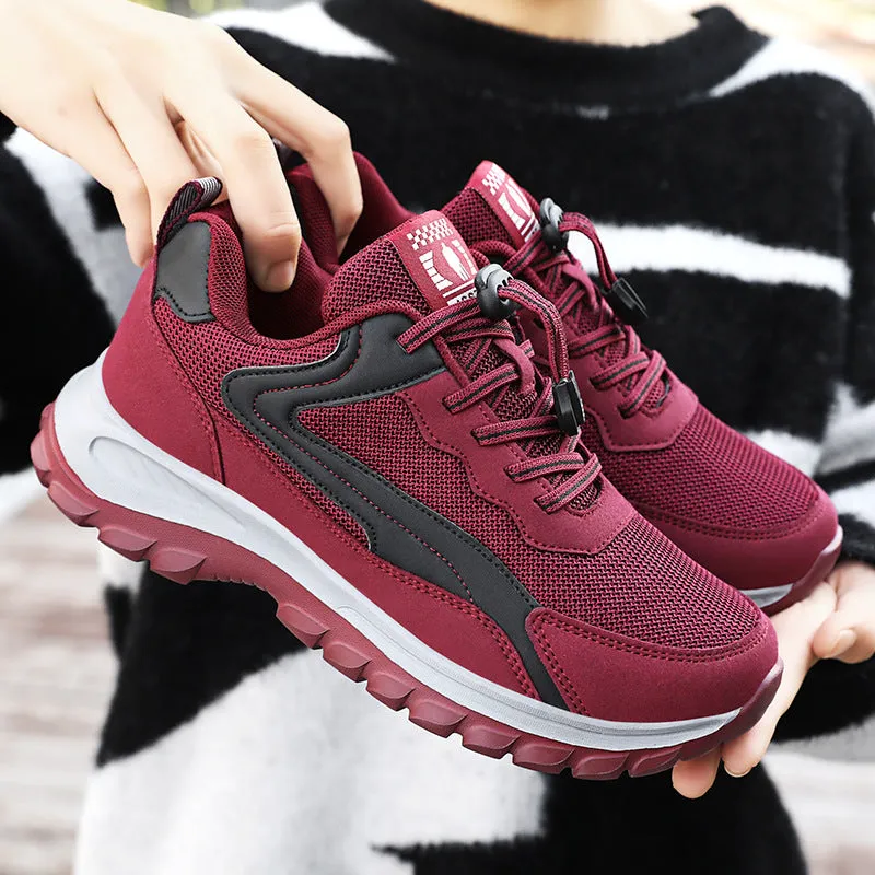 Adjustable Graphic Mesh Sneakers with Almond Toe for Women