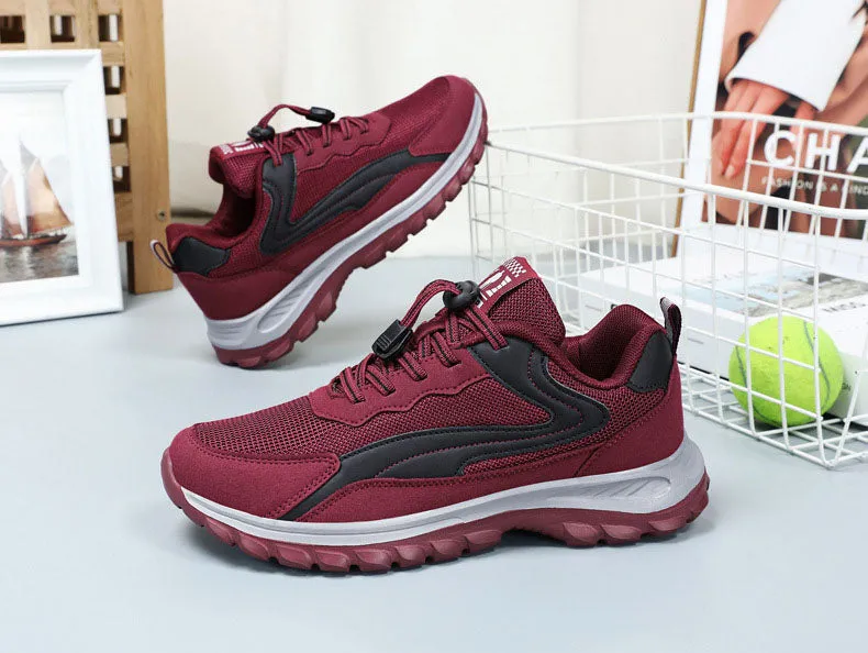 Adjustable Graphic Mesh Sneakers with Almond Toe for Women