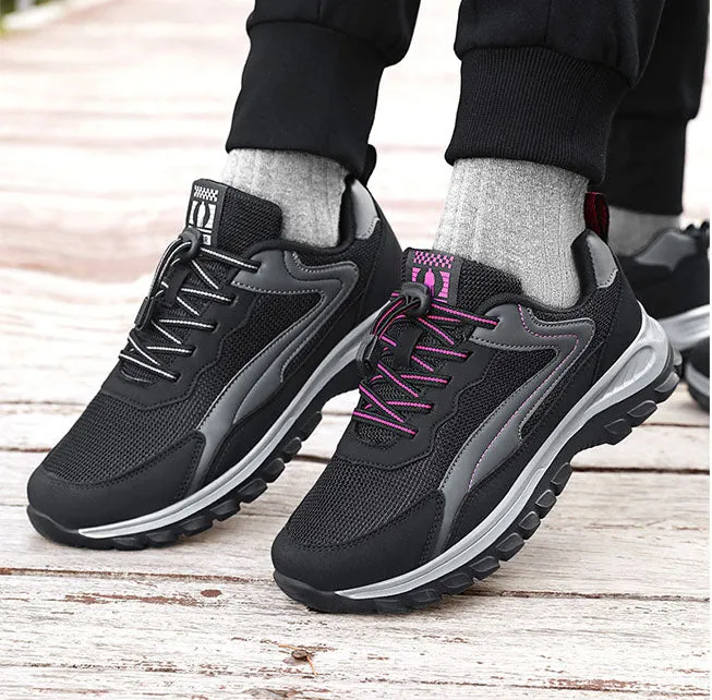 Adjustable Graphic Mesh Sneakers with Almond Toe for Women