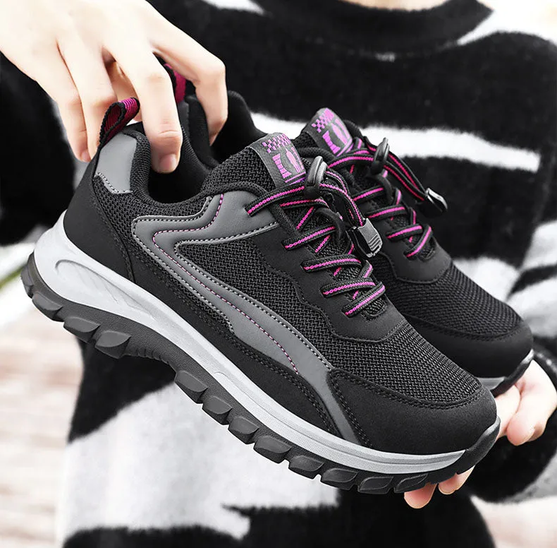 Adjustable Graphic Mesh Sneakers with Almond Toe for Women