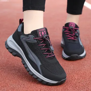 Adjustable Graphic Mesh Sneakers with Almond Toe for Women