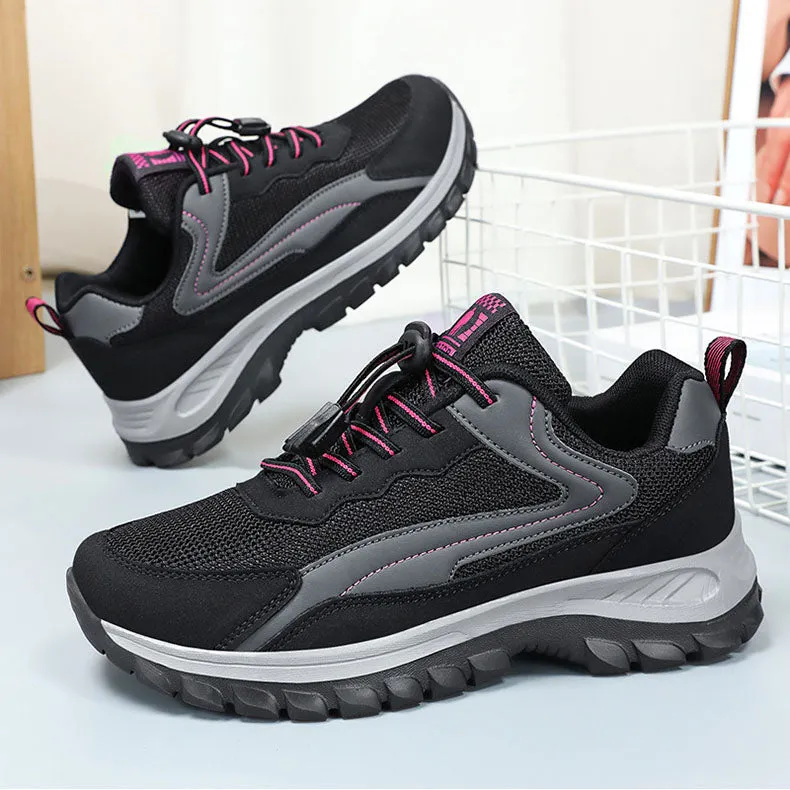 Adjustable Graphic Mesh Sneakers with Almond Toe for Women