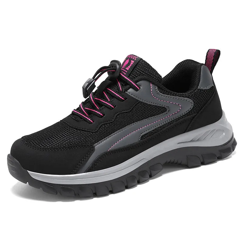 Adjustable Graphic Mesh Sneakers with Almond Toe for Women