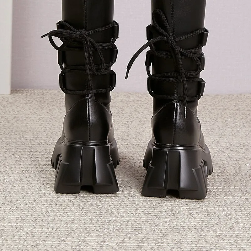 Anna Over The Knee Chunky Platform Tie Up Boot
