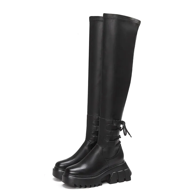 Anna Over The Knee Chunky Platform Tie Up Boot