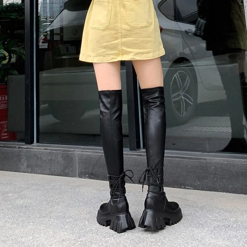 Anna Over The Knee Chunky Platform Tie Up Boot
