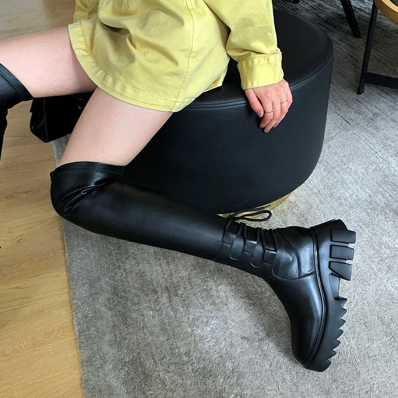 Anna Over The Knee Chunky Platform Tie Up Boot