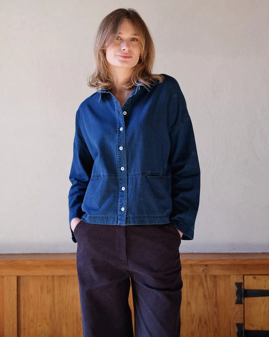 Anya Relaxed Cotton Corduroy Blouse | Blue