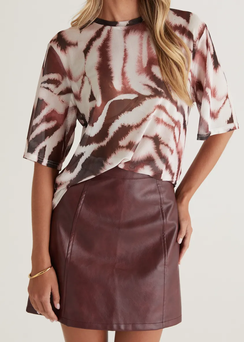 Arrabelle PU Skirt - Wine