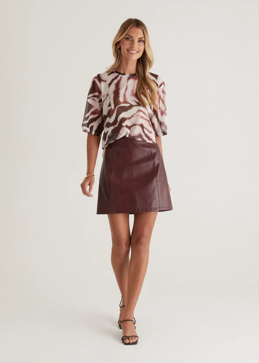 Arrabelle PU Skirt - Wine