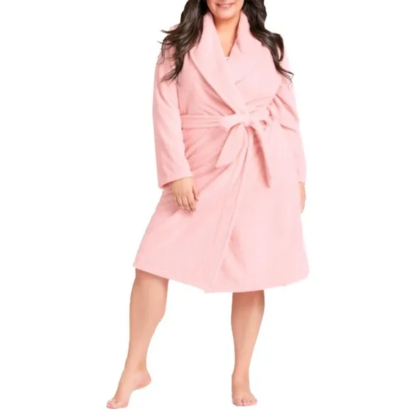 AVENUE BODY 18/20W (1X) Pink Plush Waffle Texture Robe HL.05