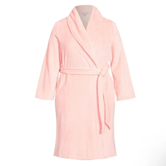 AVENUE BODY 18/20W (1X) Pink Plush Waffle Texture Robe HL.05