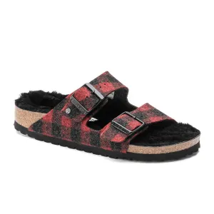 Birkenstock Arizona Narrow Slide Sandal (Women) - Red Plaid Wool/Black Shearling
