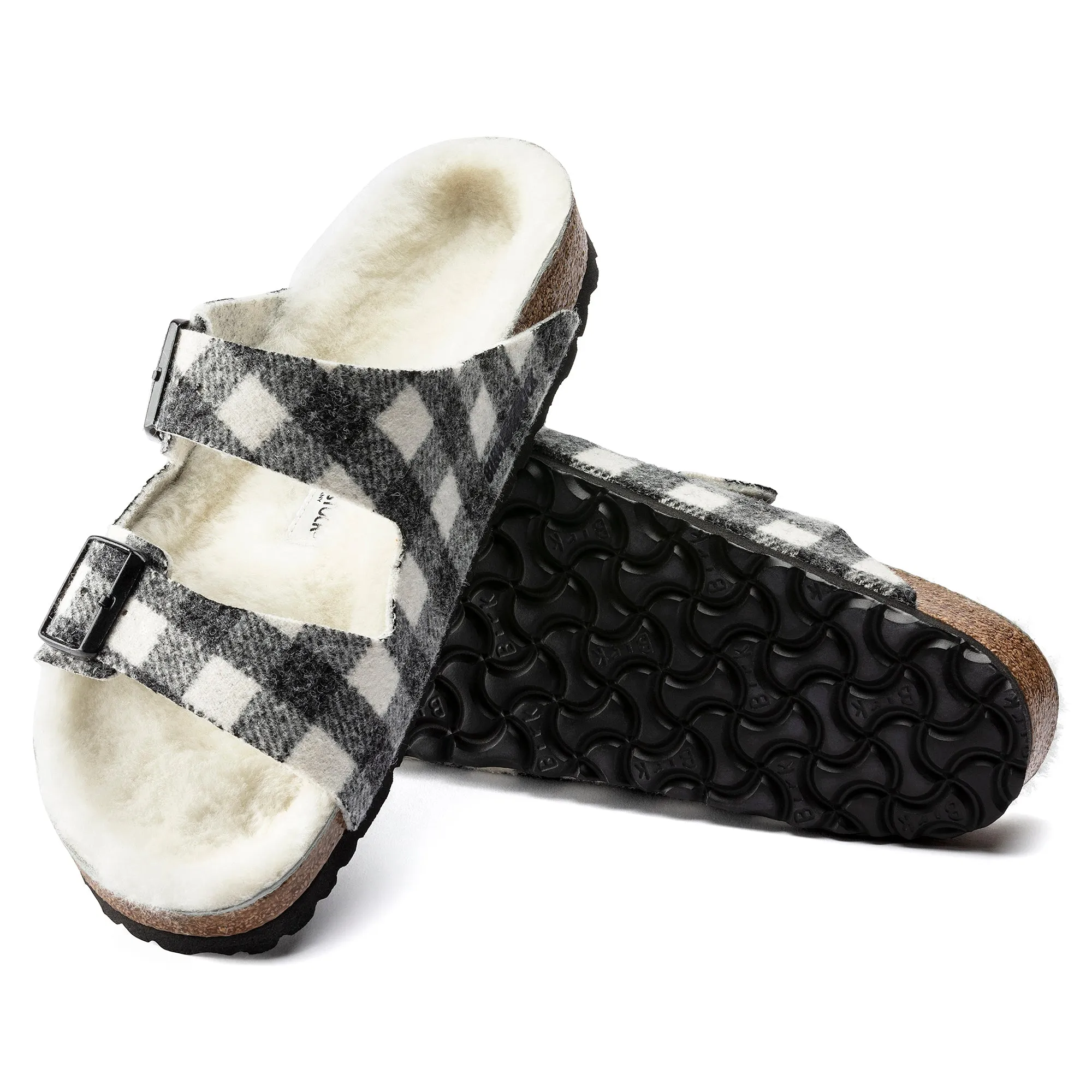 Birkenstock Arizona Shearling plaid white wool/natural shearling