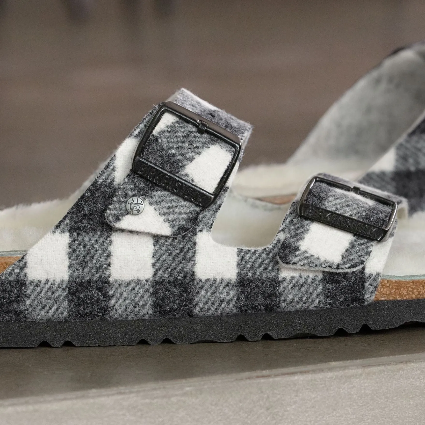 Birkenstock Arizona Shearling plaid white wool/natural shearling