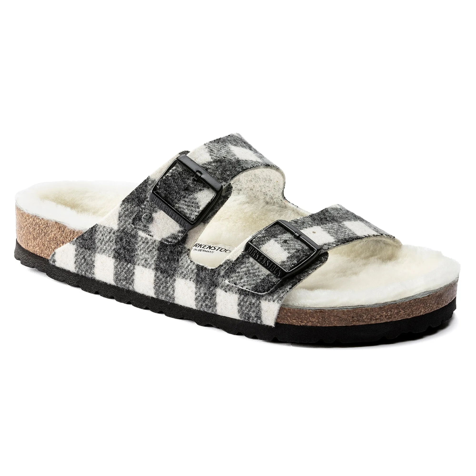 Birkenstock Arizona Shearling plaid white wool/natural shearling