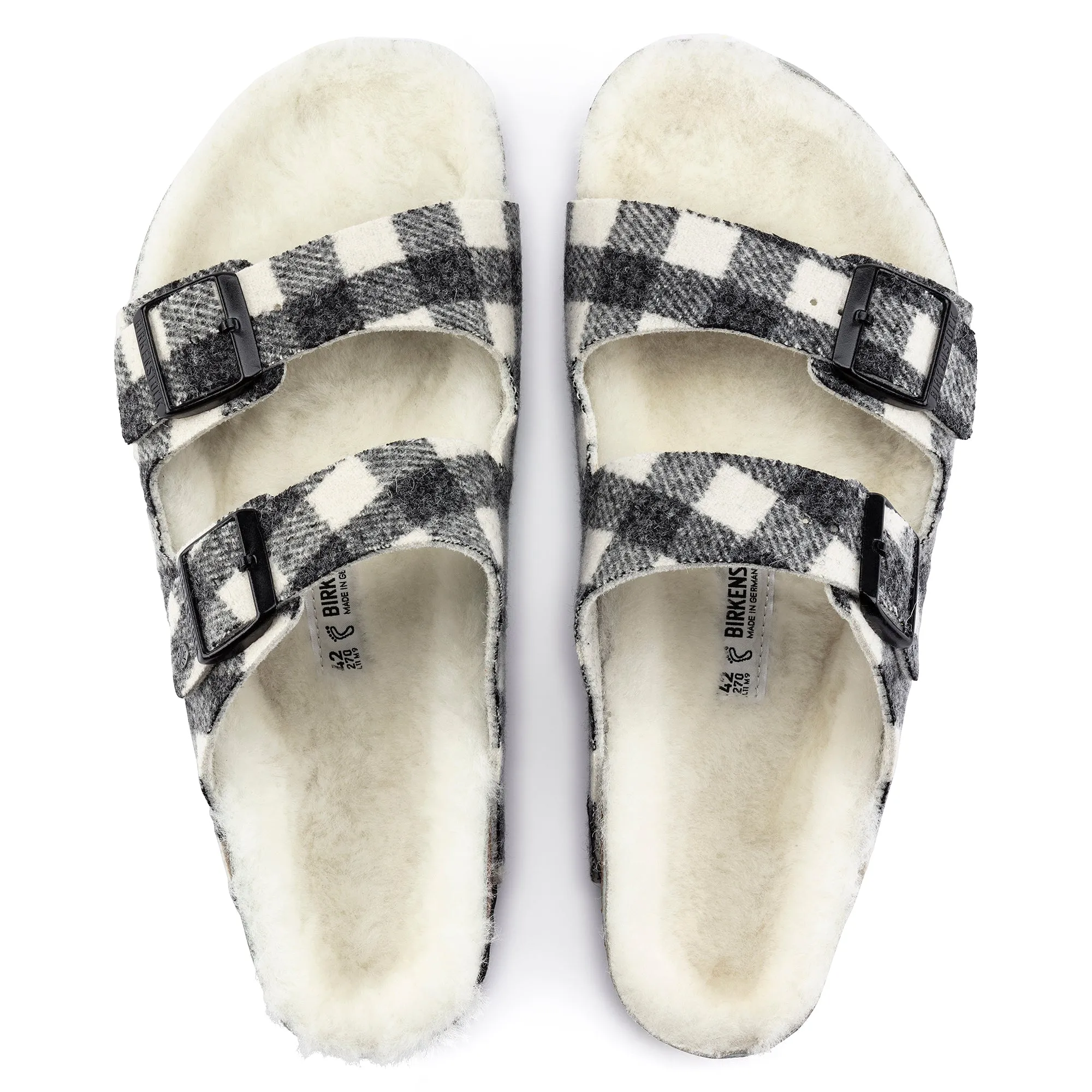 Birkenstock Arizona Shearling plaid white wool/natural shearling