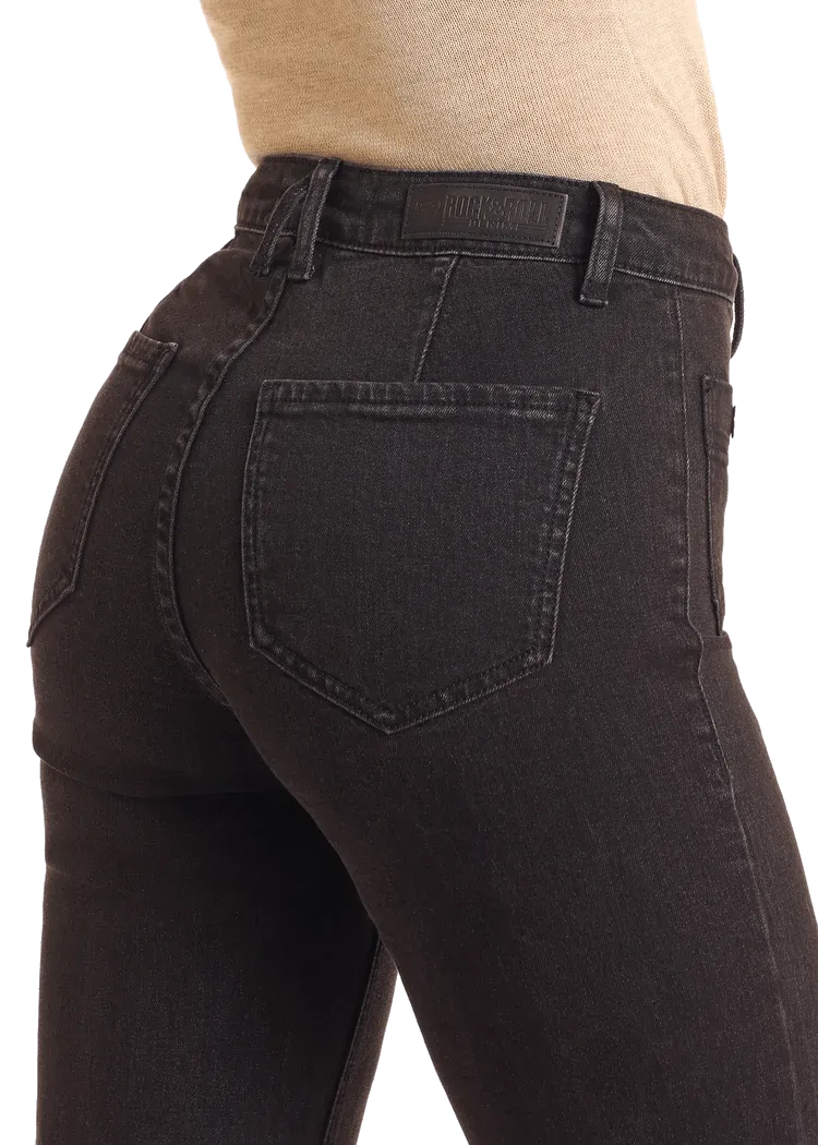 Black Relaxed Flare with Patch Front Pockets