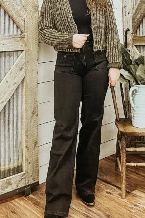 Black Relaxed Flare with Patch Front Pockets