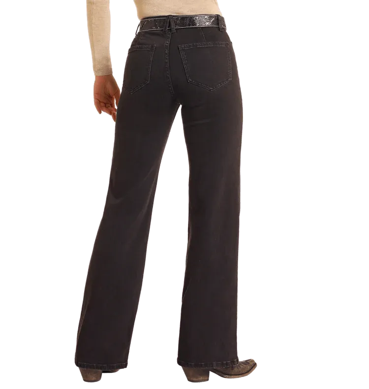 Black Relaxed Flare with Patch Front Pockets