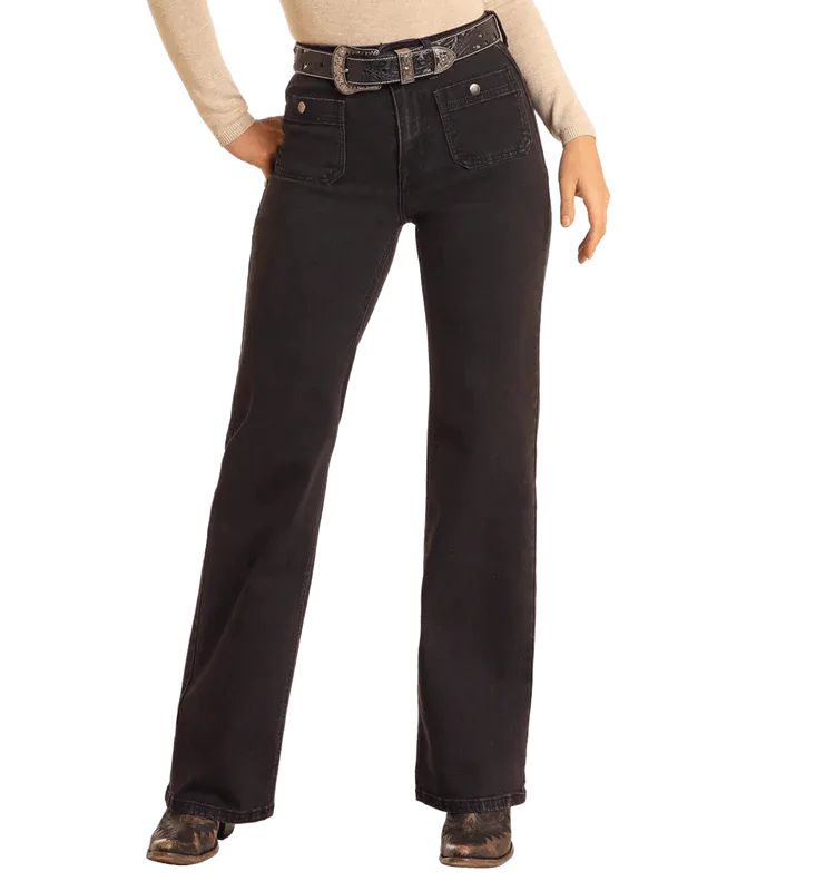 Black Relaxed Flare with Patch Front Pockets