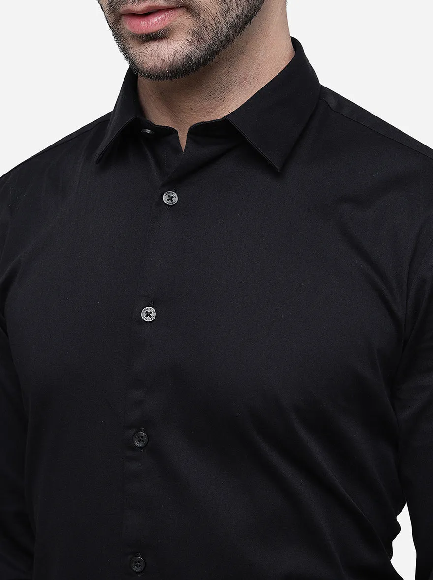 Black Solid Slim Fit Semi Casual Shirt | JadeBlue