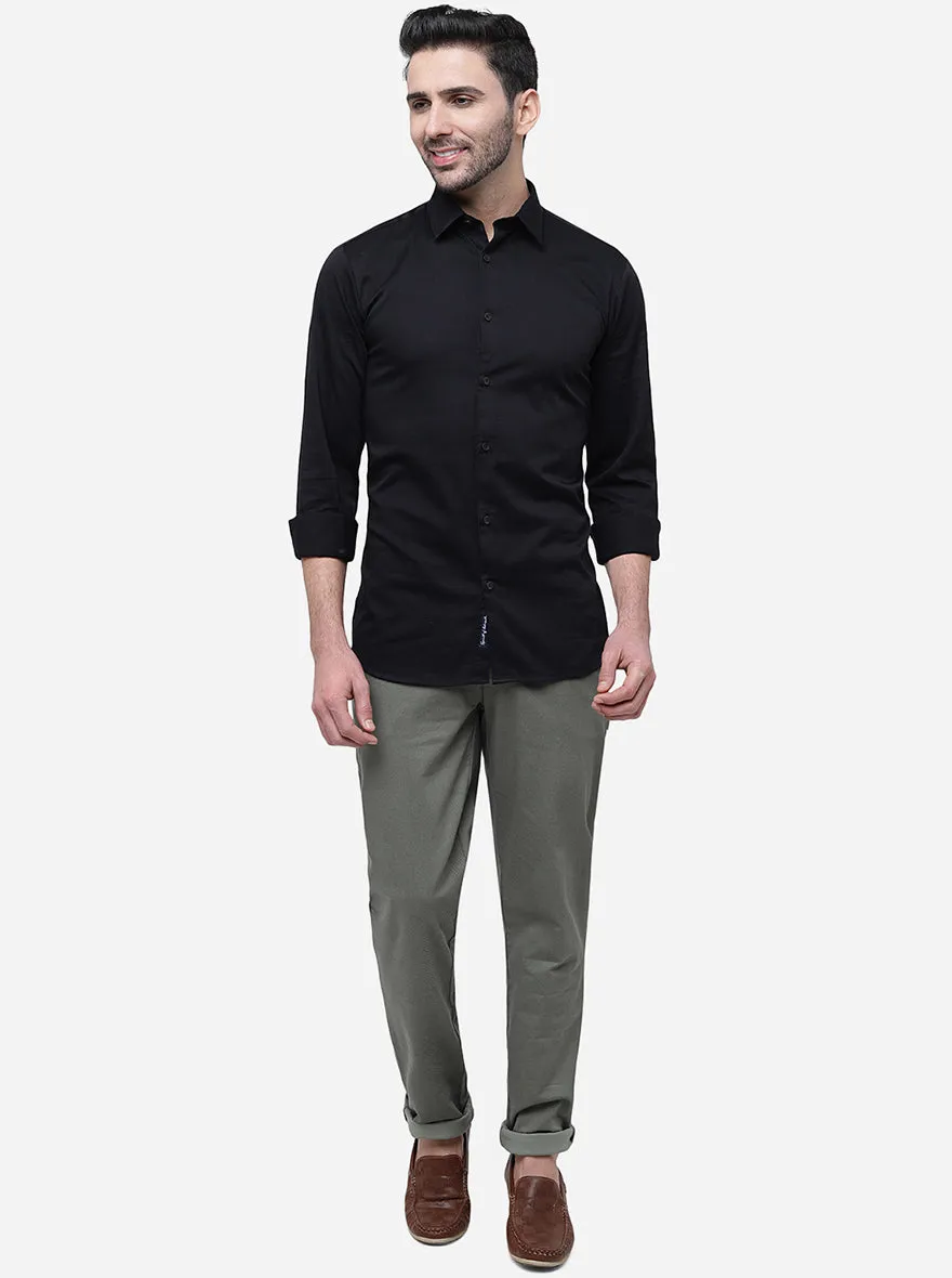Black Solid Slim Fit Semi Casual Shirt | JadeBlue
