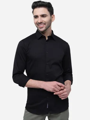 Black Solid Slim Fit Semi Casual Shirt | JadeBlue