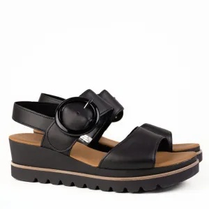 BUCKLE WEDGE - ALL BLACK - LEATHER