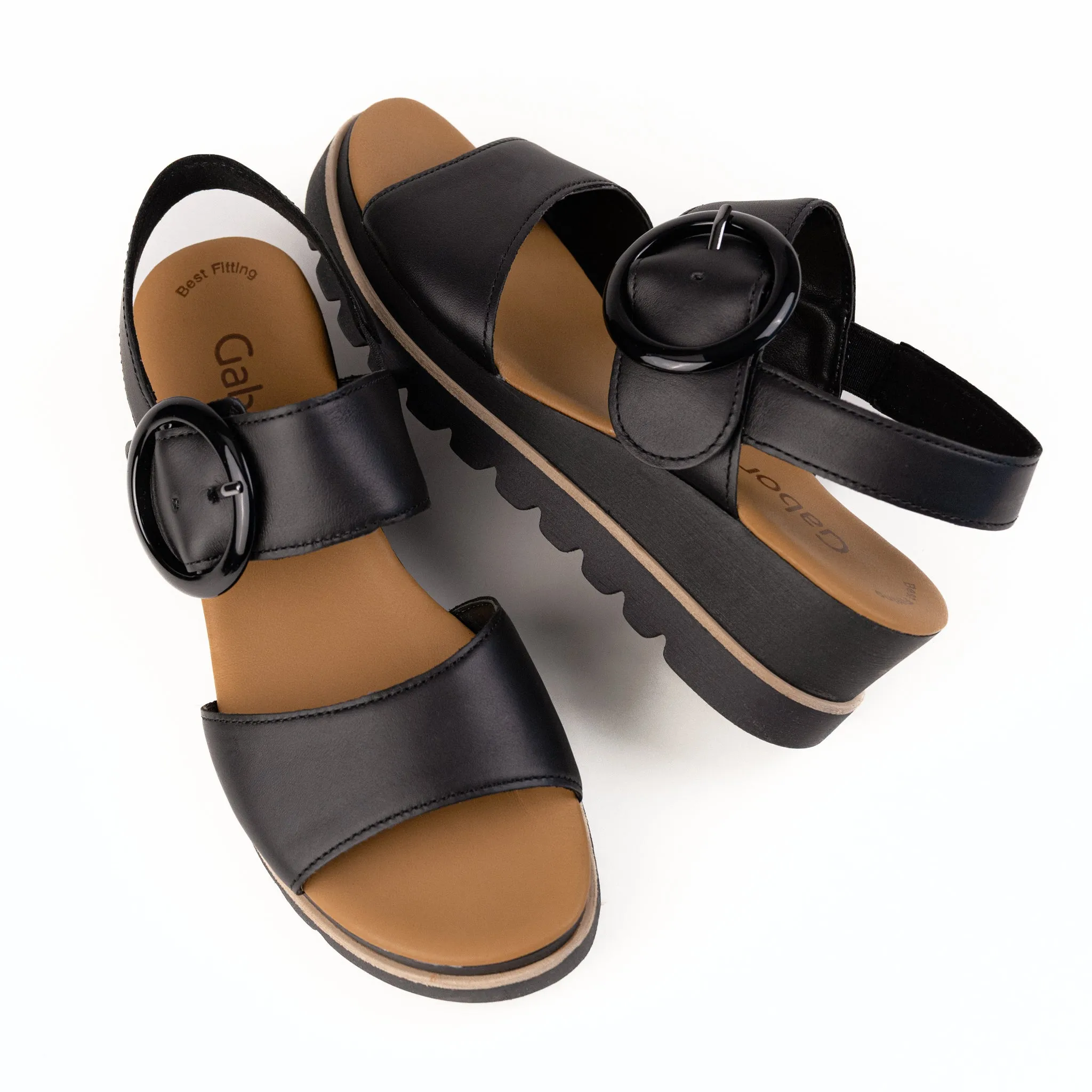 BUCKLE WEDGE - ALL BLACK - LEATHER