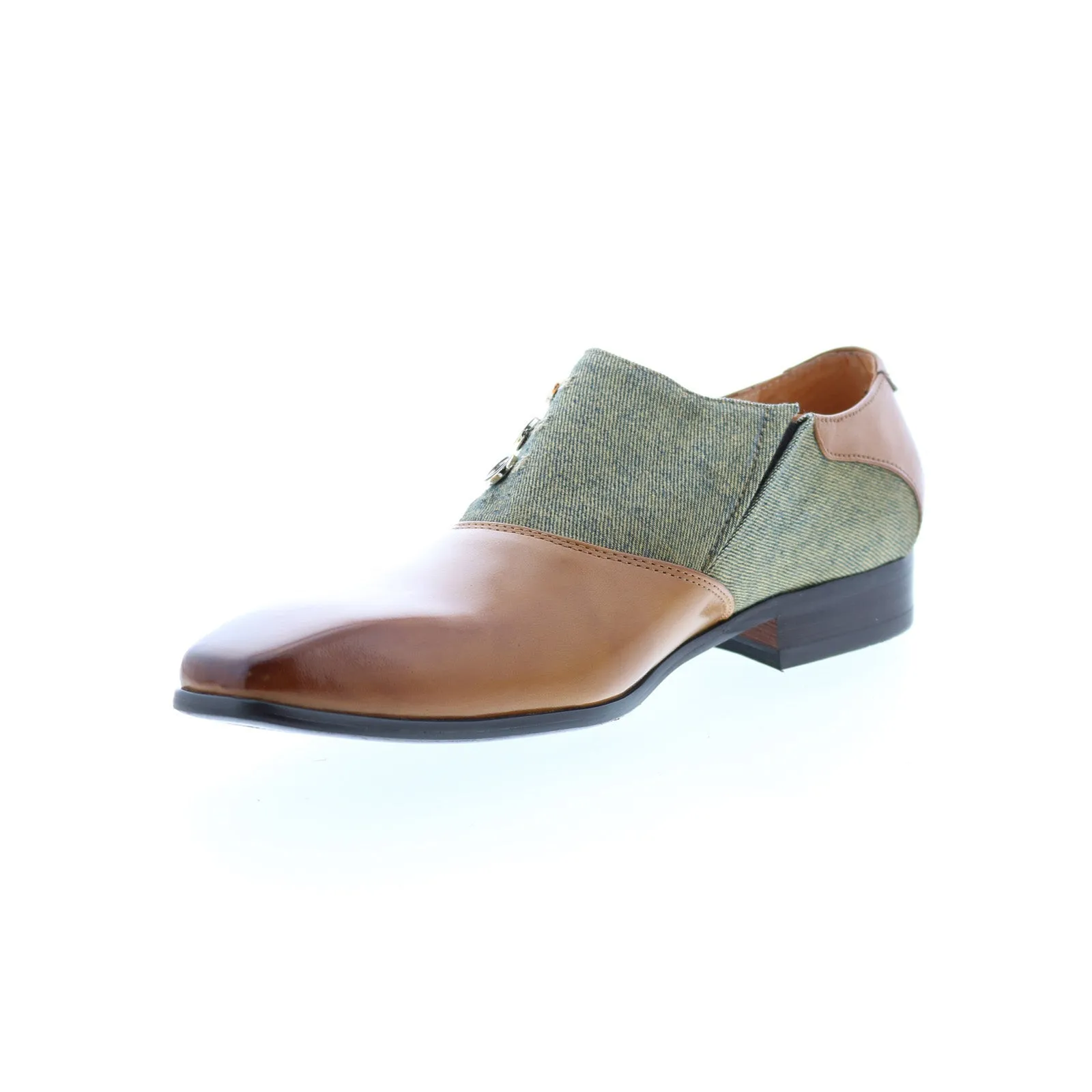 Carrucci Button-up Loafer KS524-12CC Mens Brown Leather Loafers Casual Shoes