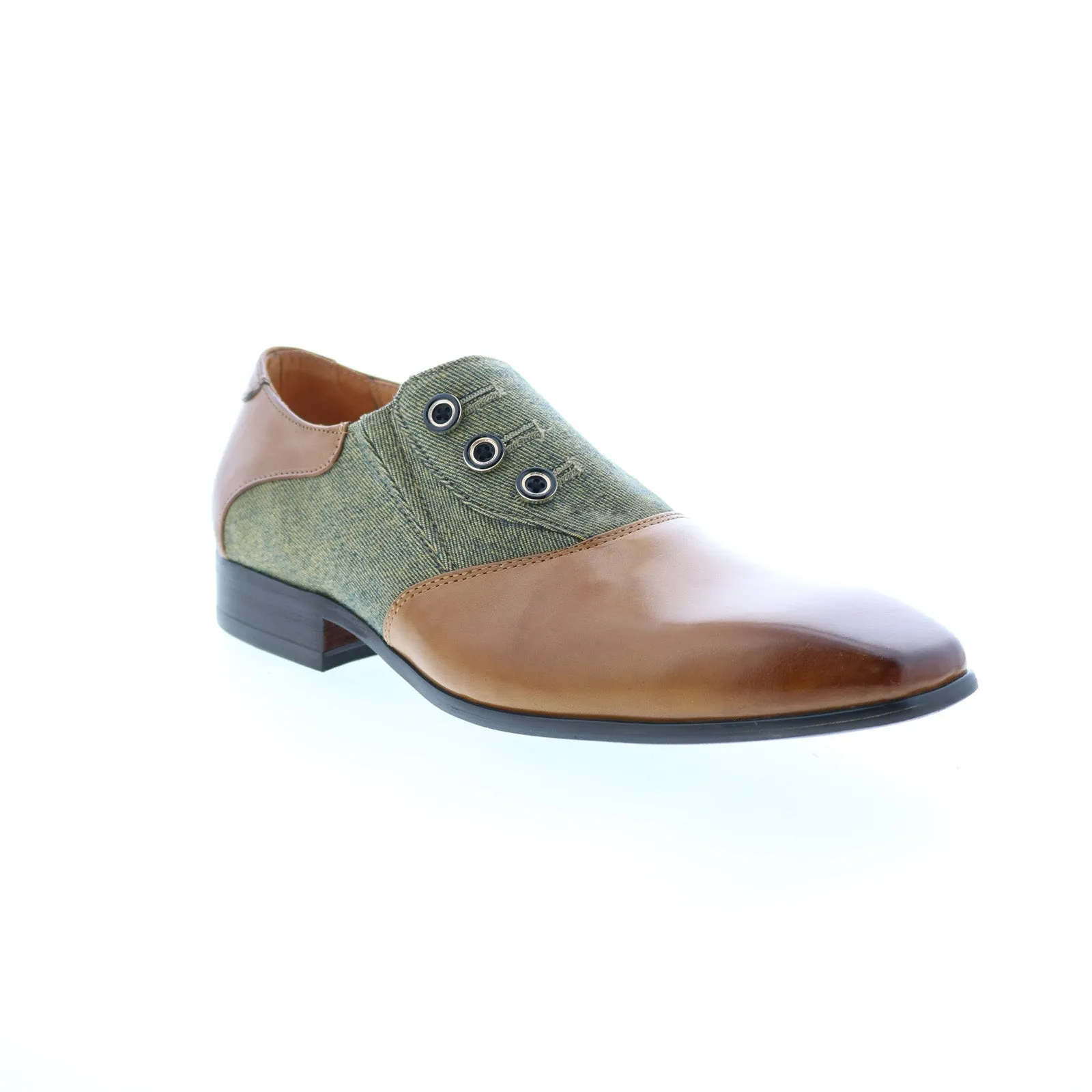 Carrucci Button-up Loafer KS524-12CC Mens Brown Leather Loafers Casual Shoes