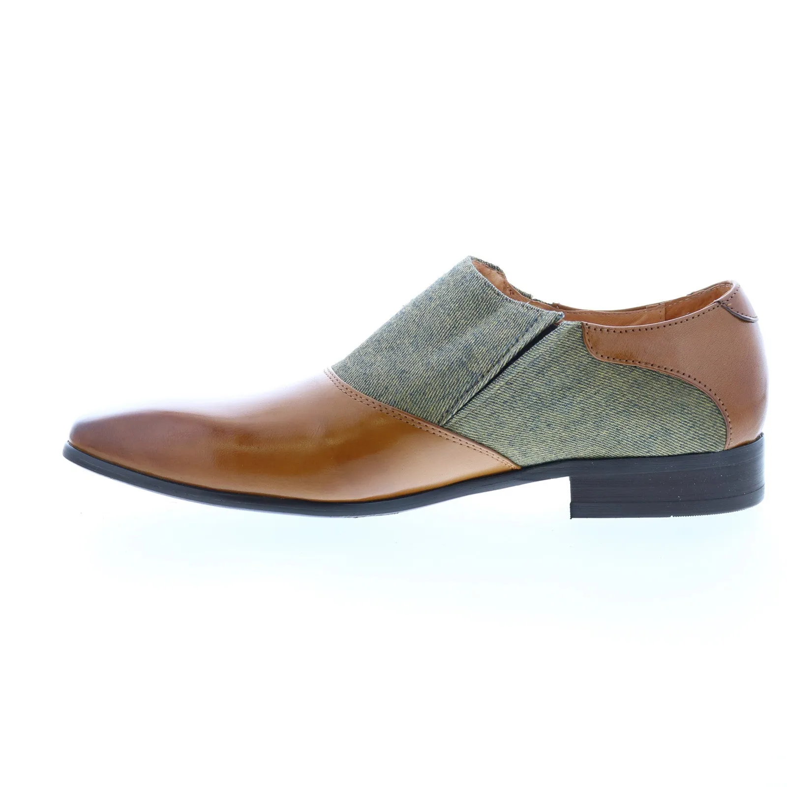 Carrucci Button-up Loafer KS524-12CC Mens Brown Leather Loafers Casual Shoes