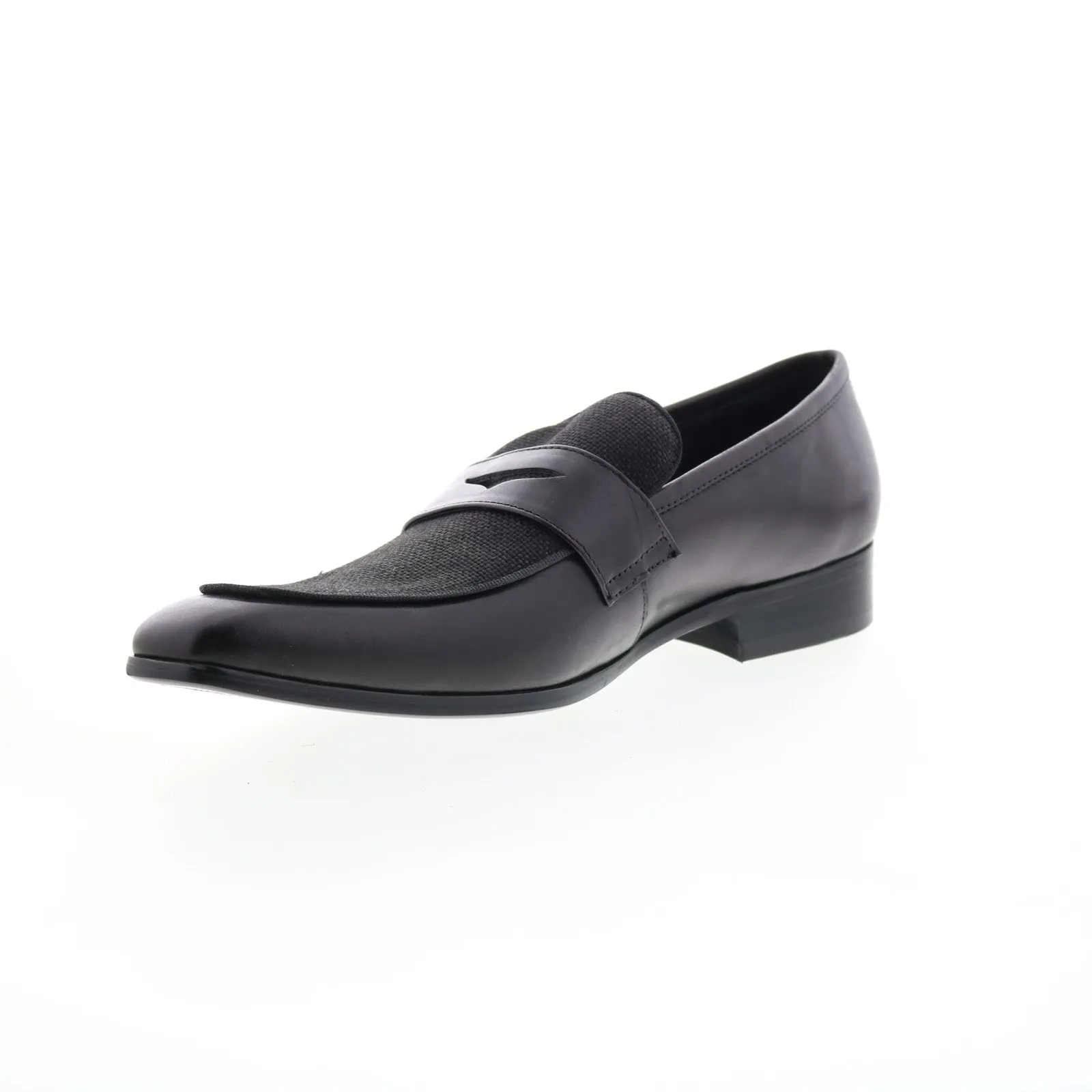Carrucci Denim Leather Loafer KS2240-12CC Mens Black Loafers Penny Shoes