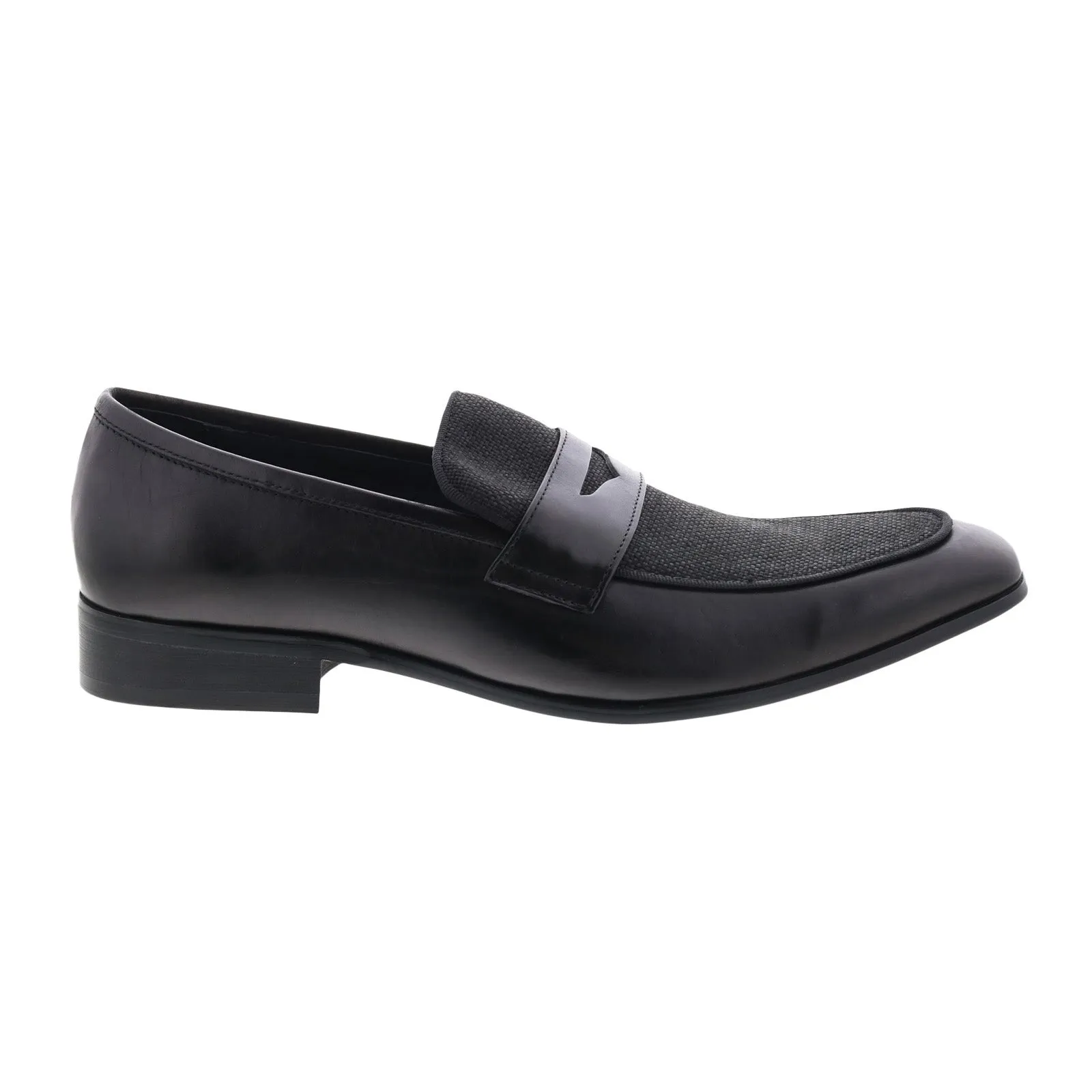 Carrucci Denim Leather Loafer KS2240-12CC Mens Black Loafers Penny Shoes