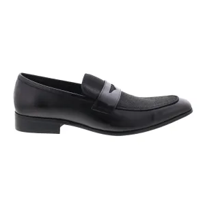 Carrucci Denim Leather Loafer KS2240-12CC Mens Black Loafers Penny Shoes
