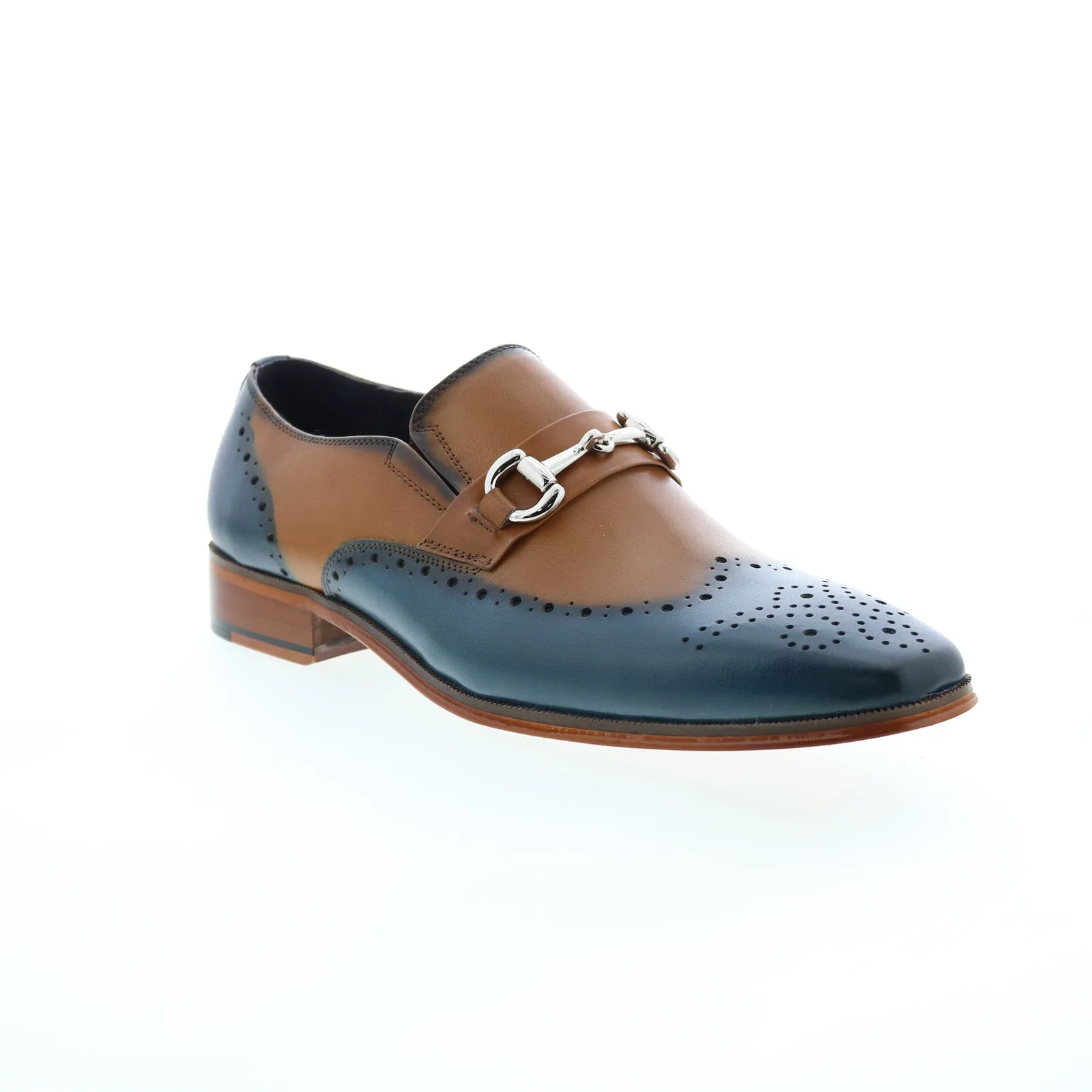 Carrucci Wholecut Two Tone Buckle Loafer KS261-04 Mens Blue Casual Shoes