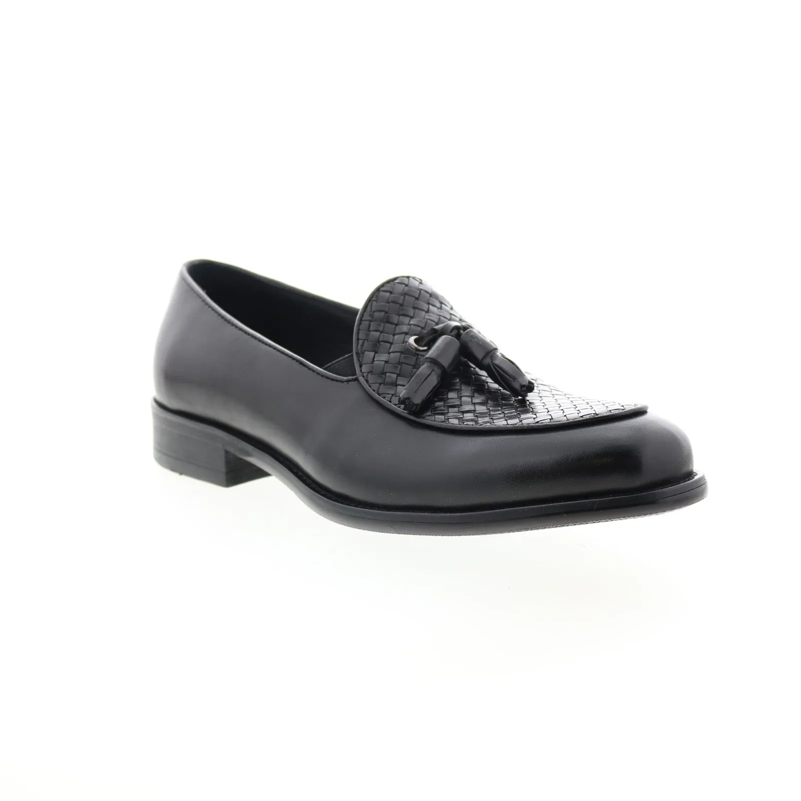 Carrucci Woven Tassel Loafer KS708-05 Mens Black Loafers Casual Shoes