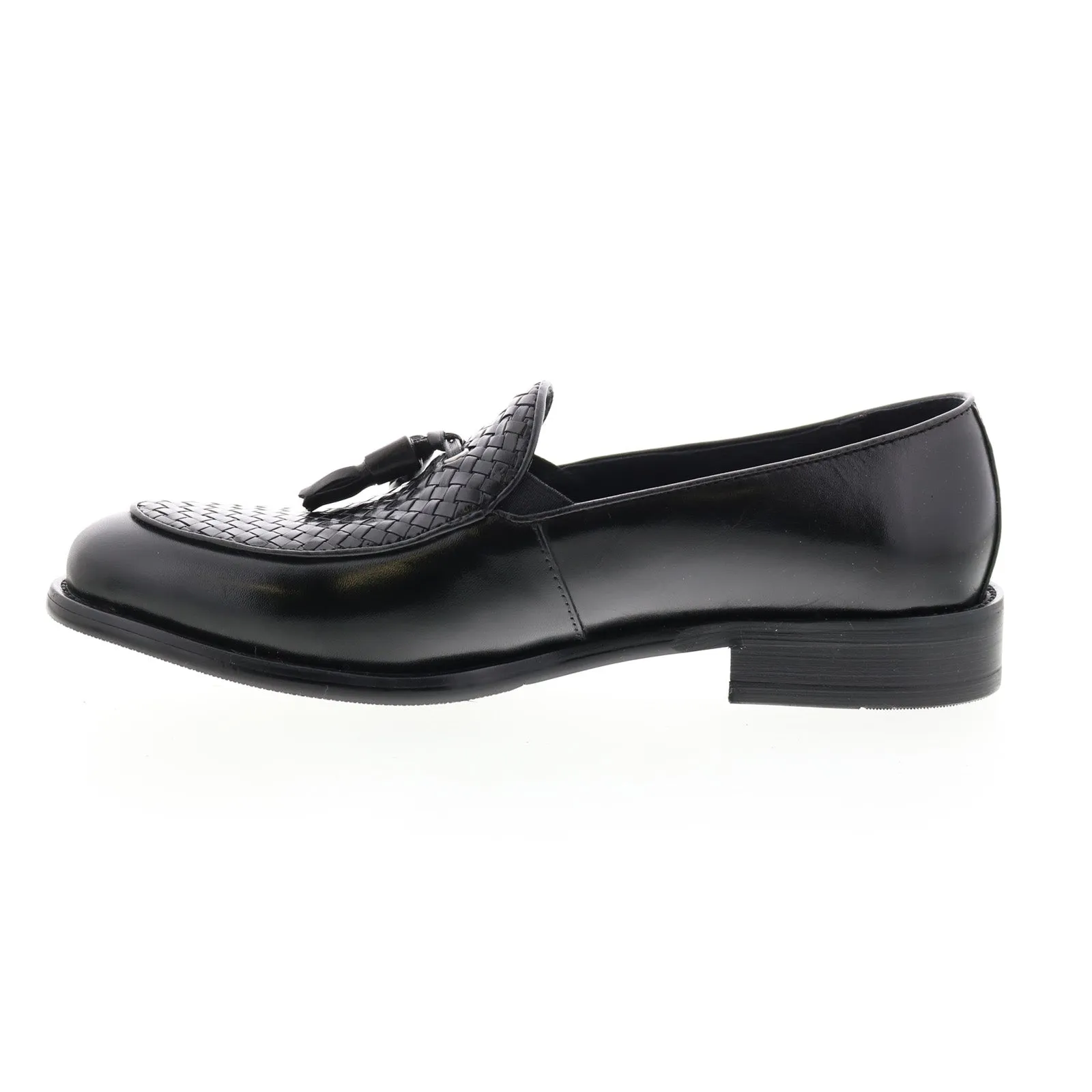 Carrucci Woven Tassel Loafer KS708-05 Mens Black Loafers Casual Shoes