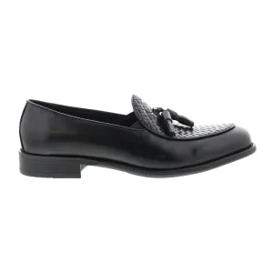 Carrucci Woven Tassel Loafer KS708-05 Mens Black Loafers Casual Shoes