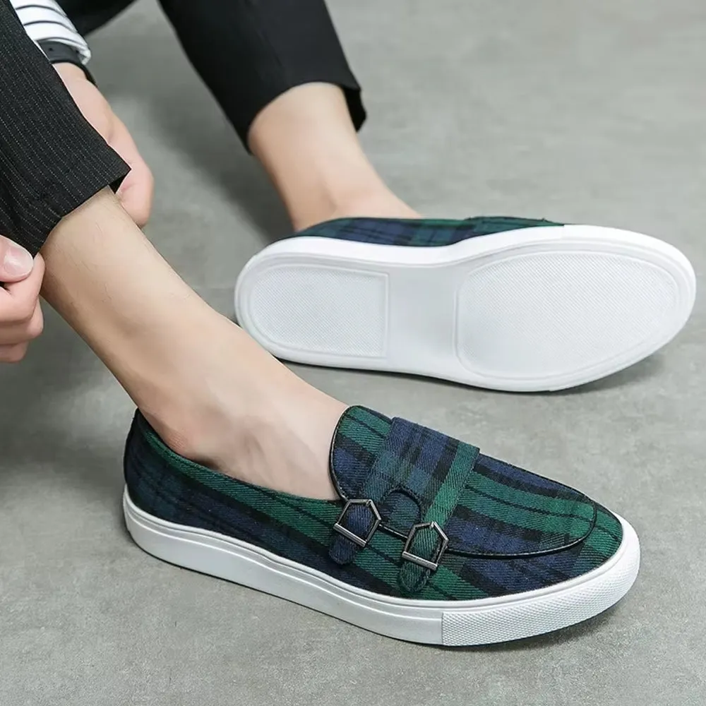 Classic Canvas Plaid Loafers For Men