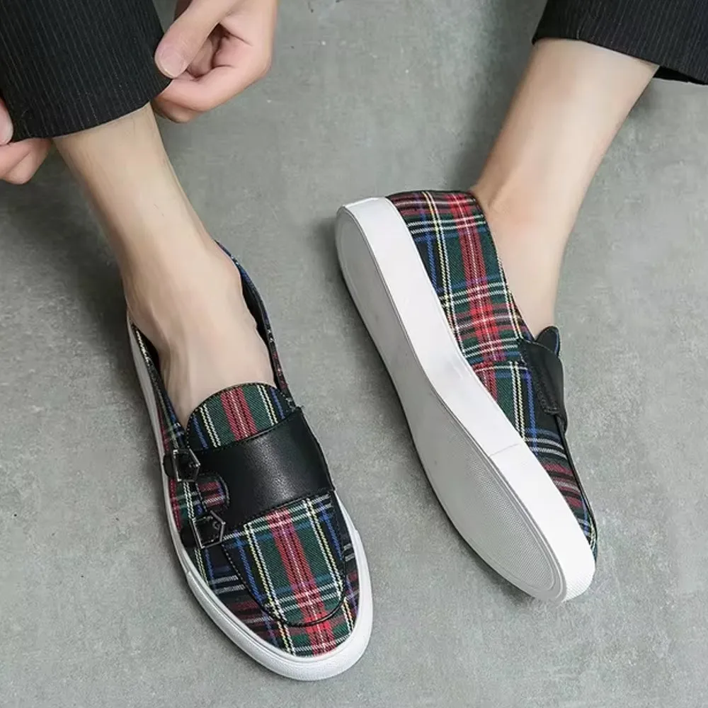Classic Canvas Plaid Loafers For Men