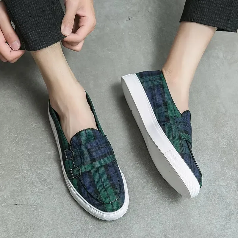 Classic Canvas Plaid Loafers For Men